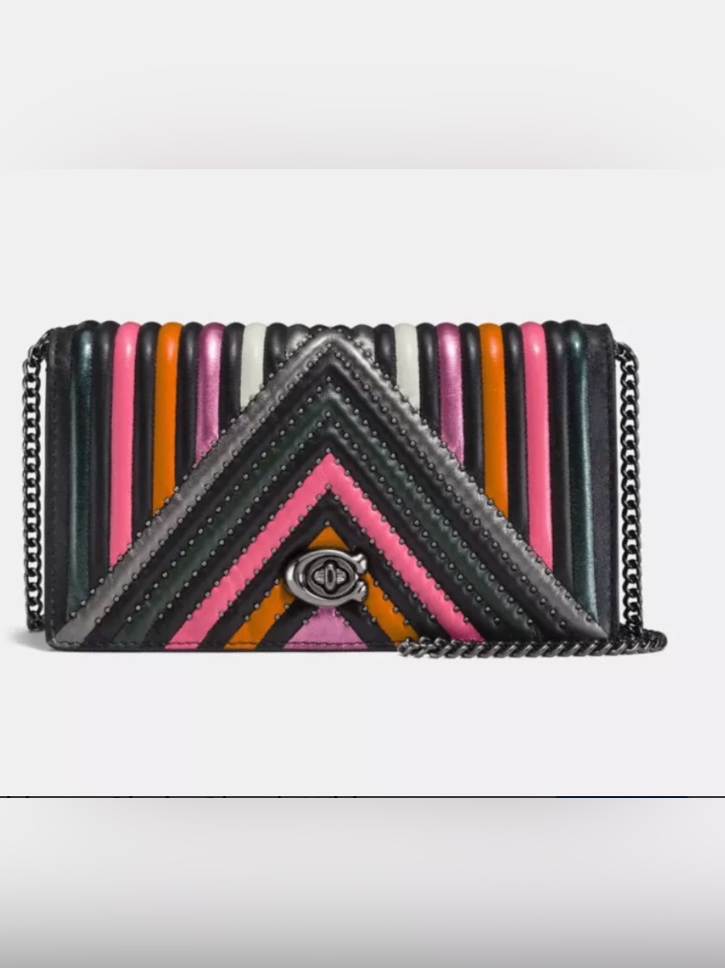 Coach Foldover Chain Clutch With Colorblock Quilting And Rivets